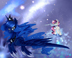 Size: 2000x1600 | Tagged: safe, artist:moeru789, princess luna, sweetie belle, alicorn, pony, unicorn, duo, duo female, female, filly, mare