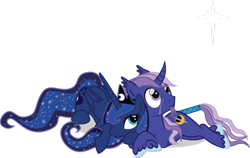 Size: 1024x646 | Tagged: safe, artist:benybing, princess luna, oc, oc:azure night, alicorn, pony, azuna, canon x oc, shipping