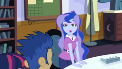 Size: 1366x768 | Tagged: safe, screencap, flash sentry, princess luna, twilight sparkle, vice principal luna, equestria girls, equestria girls (movie), luna's office