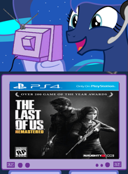 Size: 563x769 | Tagged: safe, princess luna, alicorn, pony, ellie, exploitable meme, gamer luna, joel, meme, obligatory pony, playstation 4, the last of us, tv meme