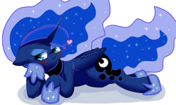 Size: 2279x1368 | Tagged: safe, artist:misocha, princess luna, alicorn, pony, heart, looking at you, pixiv, solo