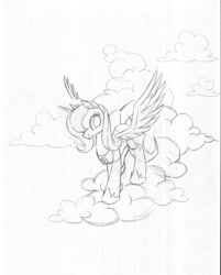 Size: 965x1200 | Tagged: safe, artist:mysticalpha, princess luna, alicorn, pony, monochrome, s1 luna, sketch, solo, wip