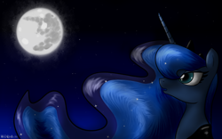 Size: 1280x800 | Tagged: safe, artist:nadvgia, princess luna, alicorn, pony, mare in the moon, moon, night, solo