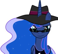 Size: 1024x942 | Tagged: safe, princess luna, alicorn, pony, hat, simple background, solo, sun hat, sunglasses