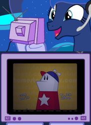 Size: 563x769 | Tagged: safe, princess luna, alicorn, pony, exploitable meme, gamer luna, happy, homestar runner, meme, obligatory pony, tv meme