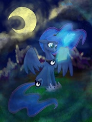 Size: 1536x2048 | Tagged: safe, artist:veliska, princess luna, alicorn, pony, magic, moon, night, sitting, solo