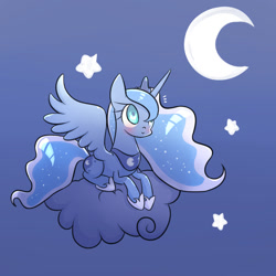 Size: 1200x1200 | Tagged: safe, artist:joycall6, princess luna, alicorn, pony, cloud, cute, moon, solo