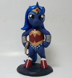 Size: 2237x2422 | Tagged: safe, artist:madponyscientist, princess luna, pony, bipedal, cosplay, custom, filly, irl, photo, sculpture, solo, wonder woman, woona