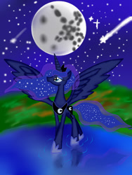 Size: 480x640 | Tagged: safe, artist:ljw9310, princess luna, alicorn, pony, moon, solo, stars