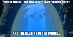 Size: 988x500 | Tagged: safe, derpibooru import, edit, gilda, griffon, avatar the last airbender, caption, female, front view, glow, image macro, implied twilight sparkle, kuruk, meme, quote, solo, spirit, text