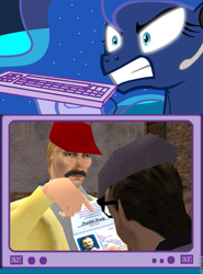 Size: 537x724 | Tagged: safe, princess luna, alicorn, pony, disguise, exploitable meme, gabriel knight, gamer luna, meme, moustache, obligatory pony, sierra, tv meme