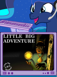 Size: 537x724 | Tagged: safe, princess luna, alicorn, pony, adeline, exploitable meme, gamer luna, little big adventure, magic ball, meme, obligatory pony, tv meme, twinsen