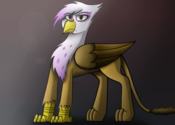 Size: 2800x2000 | Tagged: safe, artist:somber, derpibooru import, gilda, griffon, annoyed, colored, fanart, female, light, looking at you, serious, serious face, shadow, solo, standing