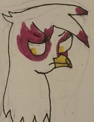 Size: 450x580 | Tagged: safe, artist:whistle blossom, derpibooru import, gilda, griffon, bust, frown, gilda is not amused, head only, looking at you, traditional art, unamused