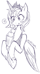 Size: 321x591 | Tagged: safe, artist:divided-s, princess luna, alicorn, pony, milkshake, monochrome, pixiv, s1 luna, solo