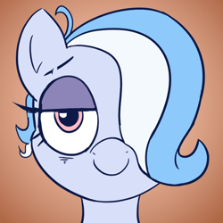 Size: 800x800 | Tagged: safe, artist:comfyplum, oc, oc:sleepy treat, earth pony, pony, bust, female, front view, gradient background, hair over one eye, icon, lidded eyes, mare, portrait, smiling, solo