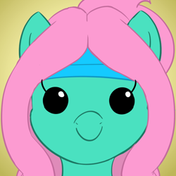 Size: 800x800 | Tagged: safe, artist:comfyplum, oc, oc:💚, earth pony, pony, female, headband, icon, looking at you, mare, pink hair, smiling, solo