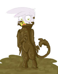 Size: 882x1124 | Tagged: safe, artist:pzkratzer, derpibooru import, gilda, 30 minute art challenge, bipedal, exclamation point, messy, mud, mud bath, sketch, swamp, wet and messy, younger