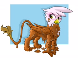 Size: 1920x1439 | Tagged: safe, artist:pzkratzer, derpibooru import, gilda, griffon, messy, mud, mud bath, muddy, simple background