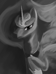 Size: 1500x2000 | Tagged: safe, artist:porkchopsammie, princess luna, alicorn, pony, grayscale, monochrome, solo