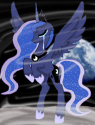 Size: 343x452 | Tagged: safe, artist:yummibutta, princess luna, alicorn, pony, crying, moon, solo