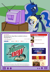 Size: 564x800 | Tagged: safe, derpy hooves, princess luna, alicorn, pegasus, pony, absolute elation, exploitable meme, female, it's happening, mare, meme, mountain dew, mountain dew baja blast, obligatory pony, tv meme