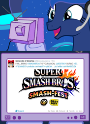 Size: 562x769 | Tagged: safe, princess luna, exploitable meme, gamer luna, meme, nintendo, obligatory pony, super smash bros., super smash bros. 4, tv meme, twitter