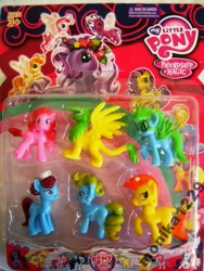 Size: 577x768 | Tagged: safe, derpibooru import, applejack, gilda, pinkie pie, rainbow dash, rarity, tiddlywink, tra-la-la, wysteria, breezie, earth pony, griffon, pegasus, pony, unicorn, g3, bootleg, recolor, toy, zipper