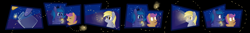 Size: 9803x1275 | Tagged: safe, artist:artist-apprentice587, derpy hooves, princess luna, scootaloo, alicorn, firefly (insect), pegasus, pony, :3, absurd resolution, comic, glowing eyes, jar, night, smiling, trio