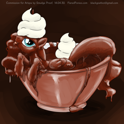 Size: 1000x1000 | Tagged: safe, artist:smudge proof, princess luna, smooze, alicorn, goo, pony, bowl, chocolate, chocolate sauce, commission, cup of pony, food, food fetish, gloop, messy, sauce, solo, sundae bowl, super bowl, whipped cream