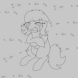 Size: 1000x1000 | Tagged: artist needed, safe, oc, oc only, oc:anon, oc:anon filly, /mlp/, crying, deep, female, filly, grimdark source, mind break, monochrome, ponified, sad, solo, story in the comments