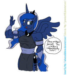 Size: 667x748 | Tagged: safe, artist:advanceddefense, artist:greentark46, princess luna, alicorn, anthro, colored, muscles, princess muscle moona, solo, speech