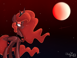 Size: 2000x1500 | Tagged: safe, artist:jankrys00, princess luna, alicorn, pony, astronomy, bedroom eyes, blood moon, moon, night, sky, smiling, solo