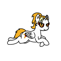 Size: 1000x1000 | Tagged: safe, alternate version, artist:skelmach, oc, oc:dyx, alicorn, pony, /mlp/, alicorn oc, crossed hooves, looking at you, prone, simple background, solo, white background