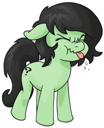 Size: 768x941 | Tagged: safe, artist:naked drawfag, oc, oc only, oc:anon, oc:anon filly, /mlp/, female, filly, scrunchy face, solo, tongue out