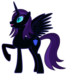 Size: 3500x3708 | Tagged: safe, artist:stabzor, oc, oc only, oc:nyx, alicorn, pony, fanfic:past sins, alicorn oc, female, high res, raised hoof, simple background, slit eyes, solo, teenager, transparent background