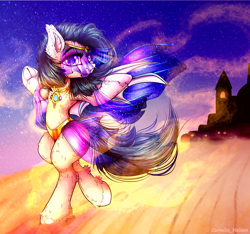 Size: 3200x3000 | Tagged: safe, artist:cornelia_nelson, oc, oc only, bat pony, pony, arabian, bat pony oc, clothes, night, smiling, veil, walking