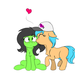 Size: 1500x1500 | Tagged: safe, oc, oc only, oc:anon filly, oc:little league, cute, female, filly, heart, kissing, lesbian, oc x oc, shipping