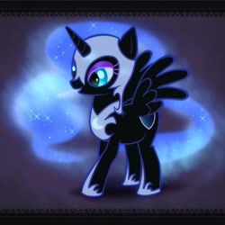 Size: 403x403 | Tagged: safe, artist:araraginatsuki, edit, oc, oc only, oc:nyx, alicorn, pony, fanfic:past sins, armor, cute, ethereal mane, eyeshadow, filly, makeup, nightmare nyx, spread wings