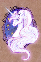 Size: 750x1141 | Tagged: safe, artist:gingerfoxy, princess luna, alicorn, pony, female, horn, mare, solo, traditional art