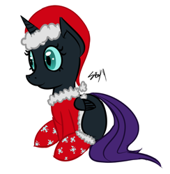 Size: 622x637 | Tagged: safe, artist:fribox, oc, oc only, oc:nyx, alicorn, pony, christmas, hat, nyxmas, santa hat