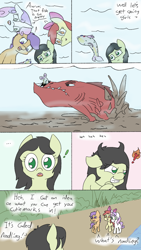 Size: 720x1280 | Tagged: safe, artist:happy harvey, apple bloom, scootaloo, sweetie belle, oc, oc:anon, oc:anon filly, fish, circle of life, comic, cutie mark crusaders, drawn on phone, female, filly, foal, mischievous, mud, noodling, predator, river monsters, there's always a bigger fish, this will end in pain, this will end in tears, this will not end well, underwater, water