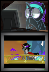 Size: 620x918 | Tagged: safe, edit, edited screencap, screencap, king sombra, oc, oc:nyx, alicorn, pony, the crystal empire, alicorn oc, exploitable meme, meme, tv meme