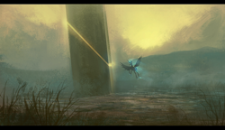 Size: 1024x589 | Tagged: safe, artist:elkaart, princess luna, alicorn, pony, artifact, pillar, scenery, solo