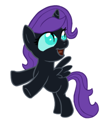 Size: 372x437 | Tagged: safe, artist:jovey4, nightmare moon, oc, oc:nyx, alicorn, pony, fanfic:past sins, alicorn oc, fanfic art, female, foal, simple background, slit eyes, solo, transparent background