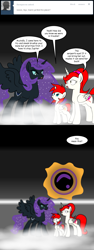 Size: 600x1600 | Tagged: safe, artist:dekomaru, oc, oc only, oc:astra, oc:mars, oc:nyx, alicorn, pony, ask, colt, female, magic, male, mare, serpent eye, tumblr, tumblr:ask twixie