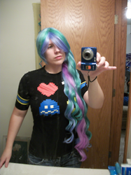 Size: 250x334 | Tagged: safe, artist:mirisha, princess celestia, human, camera, cosplay, irl, irl human, photo, selfie, solo, wig