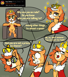 Size: 2000x2266 | Tagged: safe, artist:cornelia_nelson, oc, oc:venus the princess, accessories, ask, blog, comic, crown, jewelry, mantle, princess, question, regalia, text