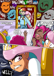 Size: 752x1063 | Tagged: safe, artist:chaoticyume, fluttershy, pinkie pie, princess celestia, rainbow dash, human, comic, dark skin, humanized, light skin