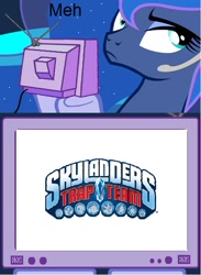 Size: 564x770 | Tagged: safe, princess luna, alicorn, pony, activision, cash cow, exploitable meme, fall 2014, gamer luna, meme, obligatory pony, skylanders, tv meme